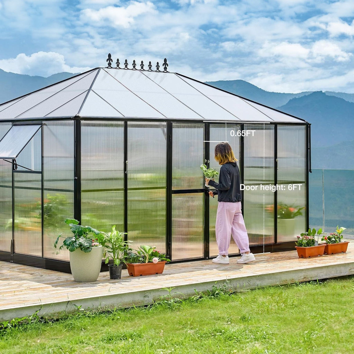 [10X14FT] Premium Outdoor Polycarbonate Greenhouse With Aluminum Frame And Double Swing Doors (SAK23168) - Greenhouses | Patioza