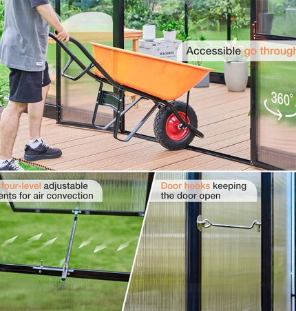[10X14FT] Premium Outdoor Polycarbonate Greenhouse With Aluminum Frame And Double Swing Doors (SAK23168) - Greenhouses | Patioza