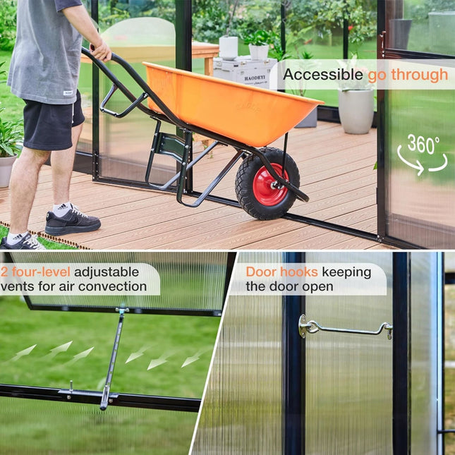 [10X14FT] Premium Outdoor Polycarbonate Greenhouse With Aluminum Frame And Double Swing Doors (SAK23168) - Greenhouses | Patioza