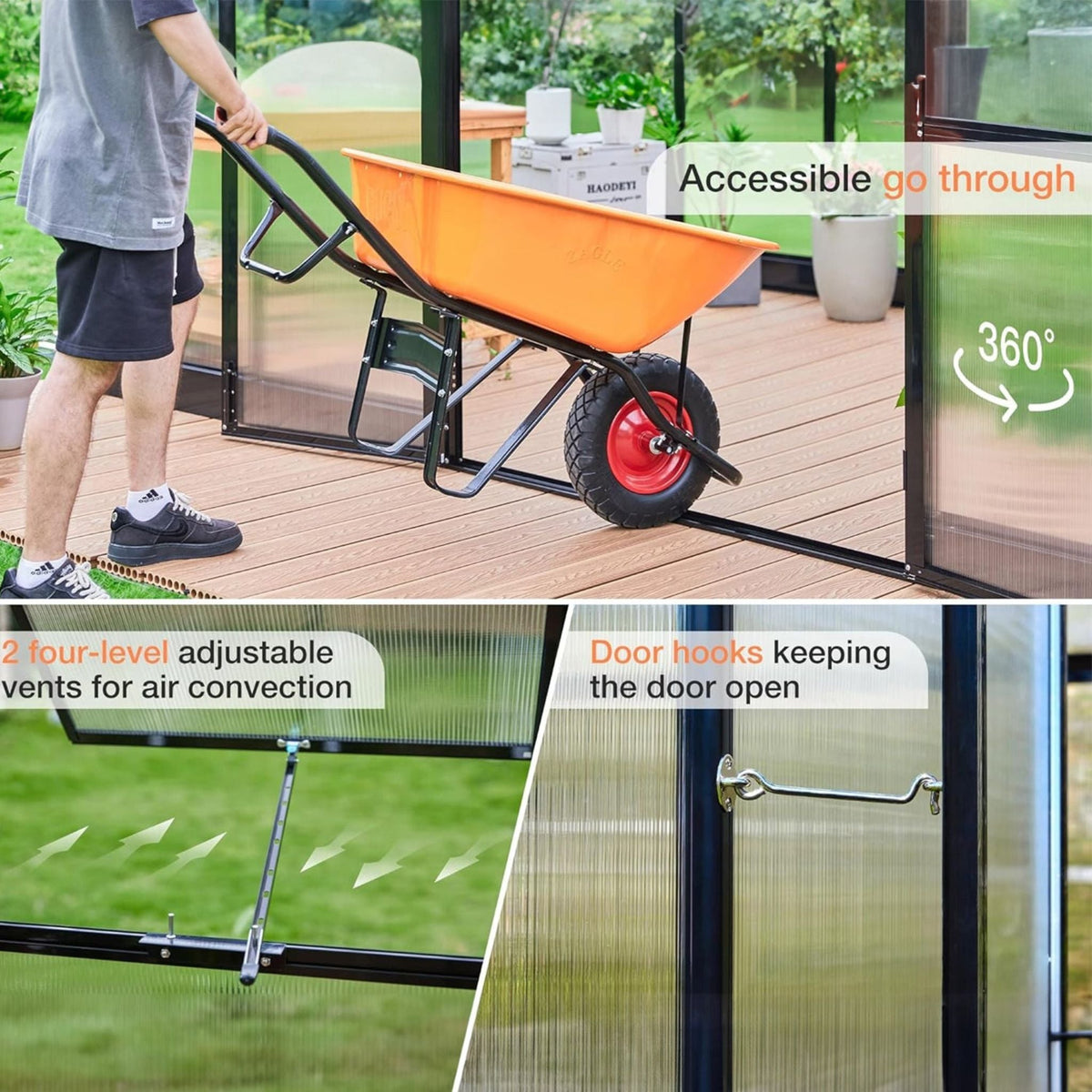 [10X14FT] Premium Outdoor Polycarbonate Greenhouse With Aluminum Frame And Double Swing Doors (SAK23168) - Greenhouses | Patioza