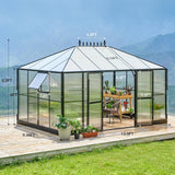 [10X14FT] Premium Outdoor Polycarbonate Greenhouse With Aluminum Frame And Double Swing Doors (SAK23168) - Greenhouses | Patioza
