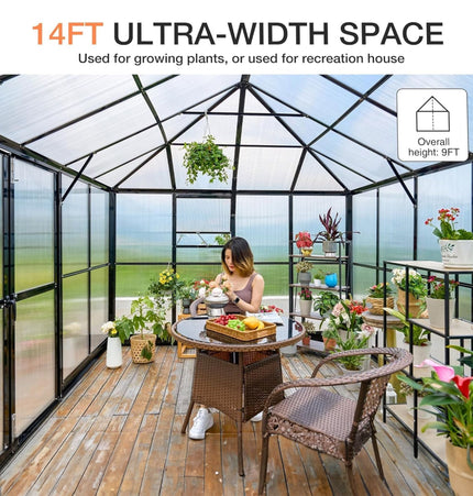 [10X14FT] Premium Outdoor Polycarbonate Greenhouse With Aluminum Frame And Double Swing Doors (SAK23168) - Greenhouses | Patioza