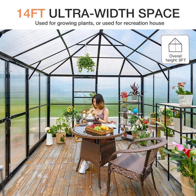 [10X14FT] Premium Outdoor Polycarbonate Greenhouse With Aluminum Frame And Double Swing Doors (SAK23168) - Greenhouses | Patioza