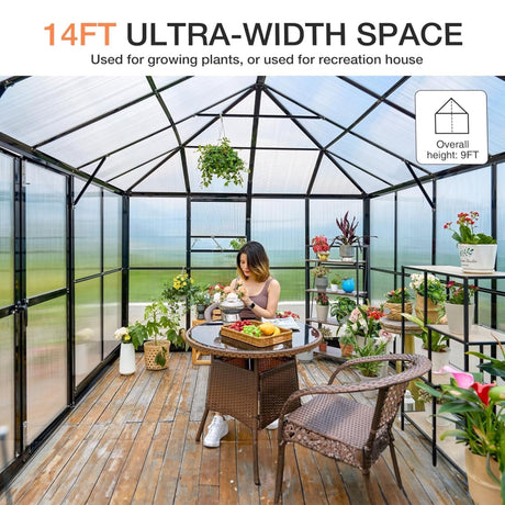 [10X14FT] Premium Outdoor Polycarbonate Greenhouse With Aluminum Frame And Double Swing Doors (SAK23168) - Greenhouses | Patioza