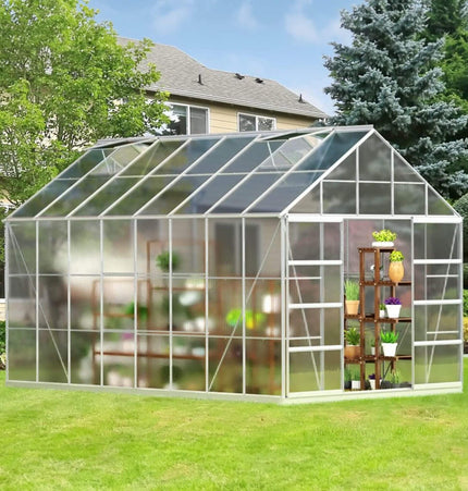 10x16 Ft. Extra Large Heavy-Duty Polycarbonate Aluminum Greenhouse with Sliding Doors and Vents