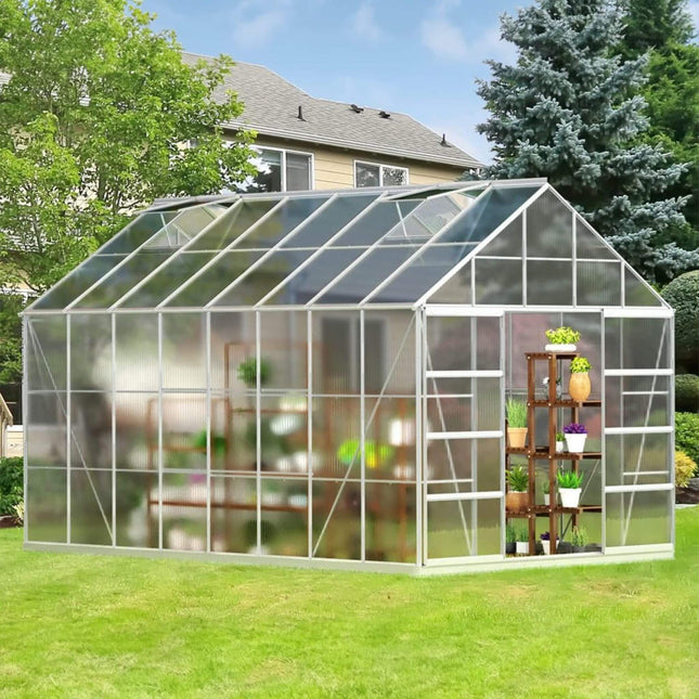 10x16 Ft. Extra Large Heavy-Duty Polycarbonate Aluminum Greenhouse with Sliding Doors and Vents