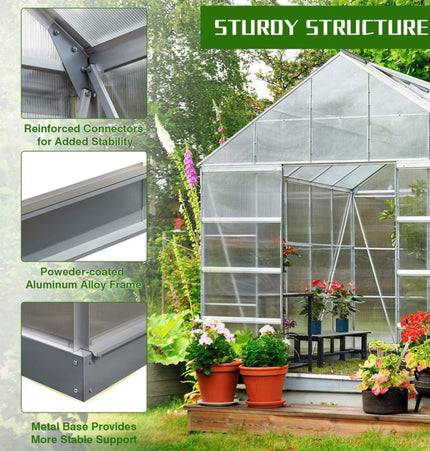 10x16 Ft. Extra Large Heavy-Duty Polycarbonate Aluminum Greenhouse with Sliding Doors and Vents