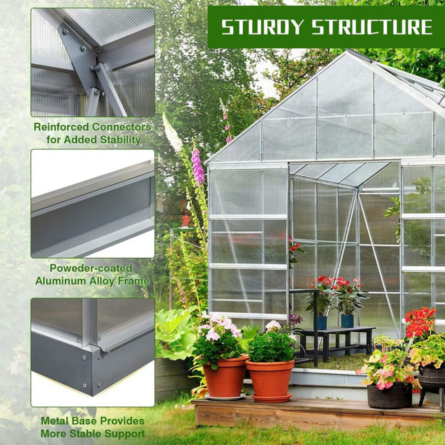 10x16 Ft. Extra Large Heavy-Duty Polycarbonate Aluminum Greenhouse with Sliding Doors and Vents
