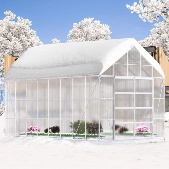 10x16 Ft. Extra Large Heavy-Duty Polycarbonate Aluminum Greenhouse with Sliding Doors and Vents
