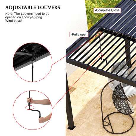 [10X19FT] Alora Modern Durable All - Weather Outdoor Pergola With Aluminum Frame And Steel Louvers (SAK32691) - Pergolas | Patioza