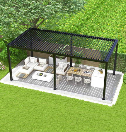 [10X19FT] Alora Modern Durable All - Weather Outdoor Pergola With Aluminum Frame And Steel Louvers (SAK32691) - Pergolas | Patioza