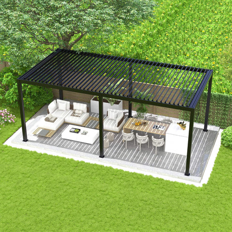 [10X19FT] Alora Modern Durable All - Weather Outdoor Pergola With Aluminum Frame And Steel Louvers (SAK32691) - Pergolas | Patioza