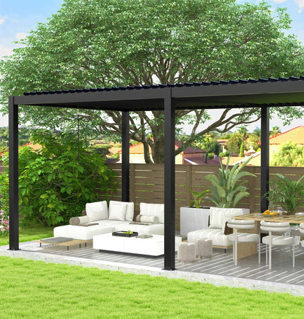 [10X19FT] Alora Modern Durable All - Weather Outdoor Pergola With Aluminum Frame And Steel Louvers (SAK32691) - Pergolas | Patioza
