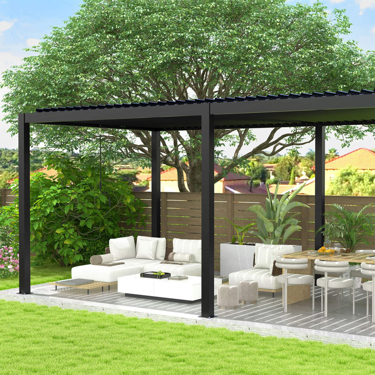 [10X19FT] Alora Modern Durable All - Weather Outdoor Pergola With Aluminum Frame And Steel Louvers (SAK32691) - Pergolas | Patioza