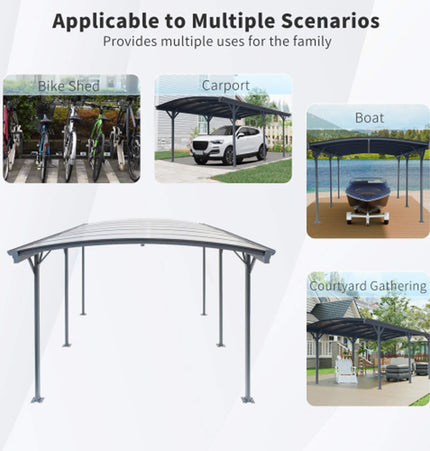 Alora 10x19 Ft. Heavy-Duty Outdoor Aluminum Arch Carport with Polycarbonate Panels - Carports | Patioza