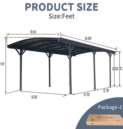 Alora 10x19 Ft. Heavy-Duty Outdoor Aluminum Arch Carport with Polycarbonate Panels - Carports | Patioza