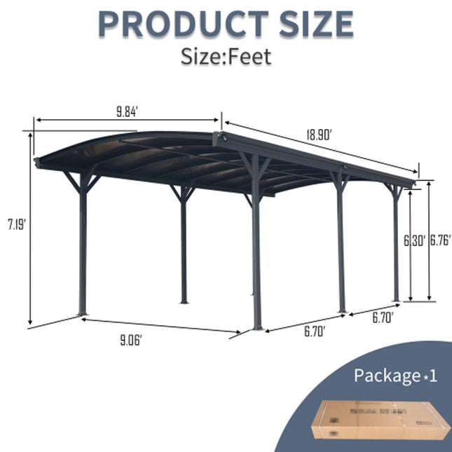 Alora 10x19 Ft. Heavy-Duty Outdoor Aluminum Arch Carport with Polycarbonate Panels - Carports | Patioza