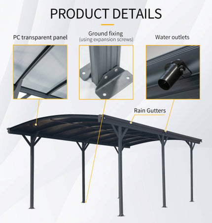 Alora 10x19 Ft. Heavy-Duty Outdoor Aluminum Arch Carport with Polycarbonate Panels - Carports | Patioza
