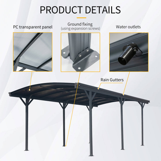 Alora 10x19 Ft. Heavy-Duty Outdoor Aluminum Arch Carport with Polycarbonate Panels - Carports | Patioza