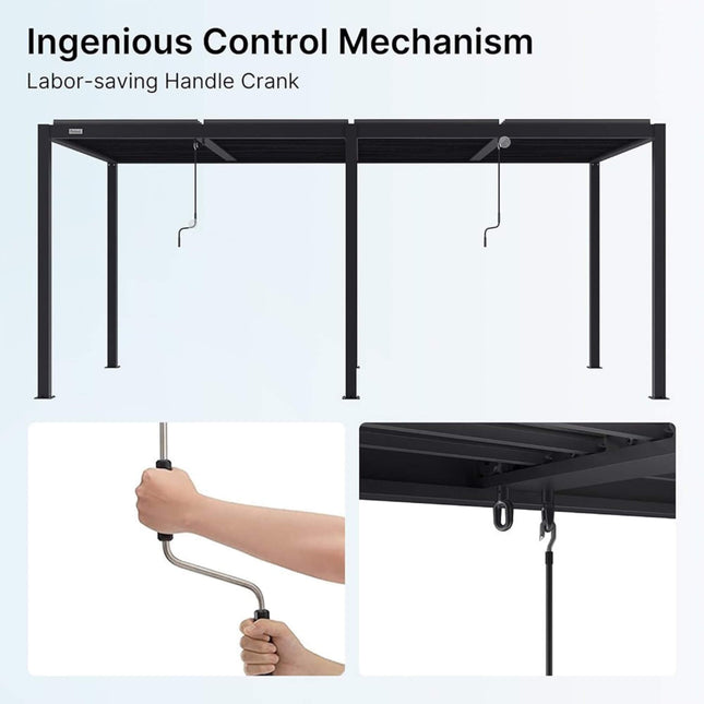 [10X19FT] Alora Premium Full Aluminum Patio Outdoor Louvered Pergola With Adjustable Hardtop Roof (SAK86352) - Pergolas | Patioza