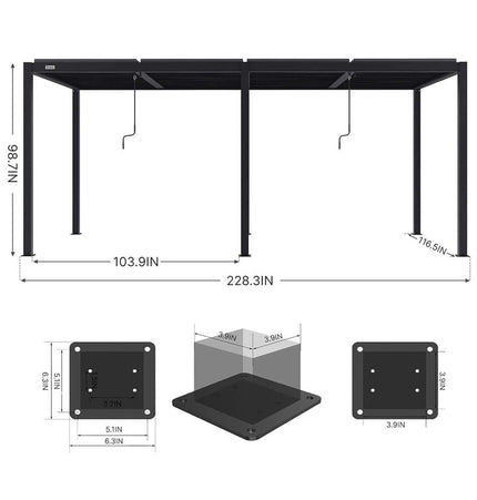 [10X19FT] Alora Premium Full Aluminum Patio Outdoor Louvered Pergola With Adjustable Hardtop Roof (SAK86352) - Pergolas | Patioza