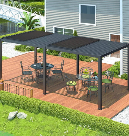 [10X19FT] Alora Premium Full Aluminum Patio Outdoor Louvered Pergola With Adjustable Hardtop Roof (SAK86352) - Pergolas | Patioza