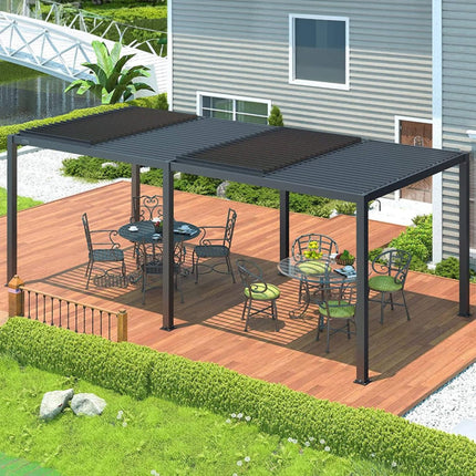 [10X19FT] Alora Premium Full Aluminum Patio Outdoor Louvered Pergola With Adjustable Hardtop Roof (SAK86352) - Pergolas | Patioza