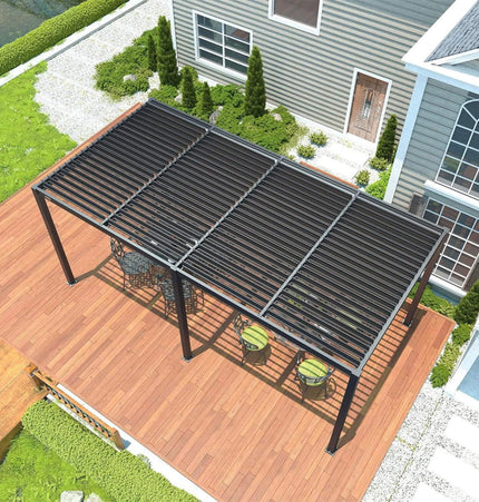 [10X19FT] Alora Premium Full Aluminum Patio Outdoor Louvered Pergola With Adjustable Hardtop Roof (SAK86352) - Pergolas | Patioza