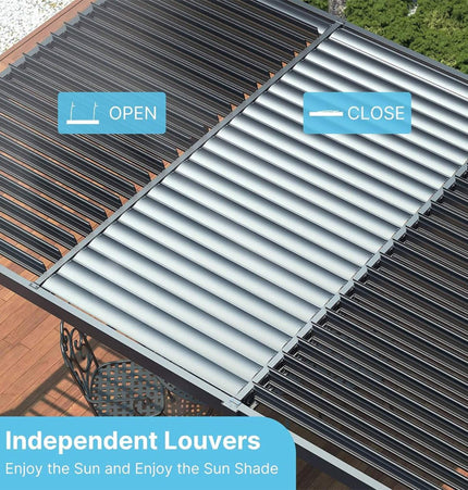 [10X19FT] Alora Premium Full Aluminum Patio Outdoor Louvered Pergola With Adjustable Hardtop Roof (SAK86352) - Pergolas | Patioza