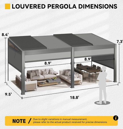 [10X20FT] Alora Luxury Wall - Mounted Aluminum Louvered Pergola With Pull - Down Screens (SAK91537) - Pergolas | Patioza