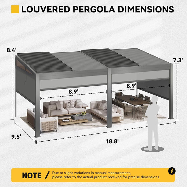 [10X20FT] Alora Luxury Wall - Mounted Aluminum Louvered Pergola With Pull - Down Screens (SAK91537) - Pergolas | Patioza