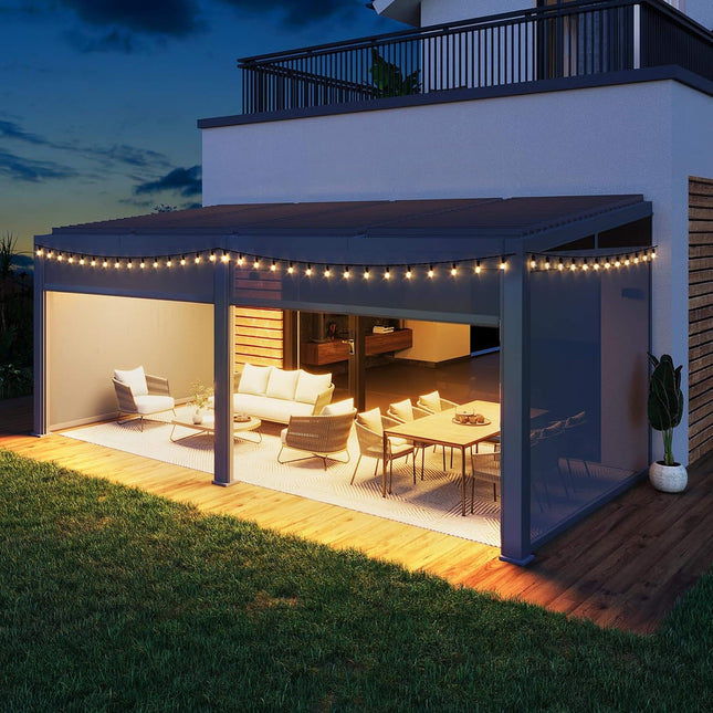 [10X20FT] Alora Luxury Wall - Mounted Aluminum Louvered Pergola With Pull - Down Screens (SAK91537) - Pergolas | Patioza