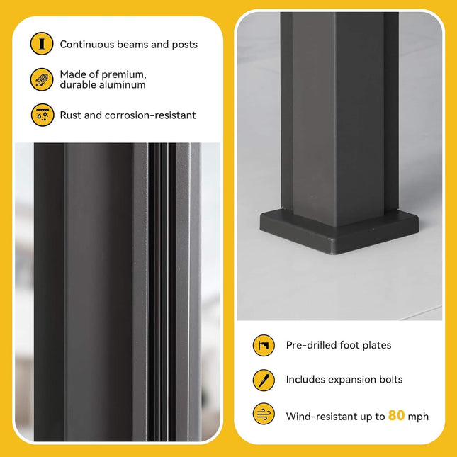 [10X20FT] Alora Luxury Wall - Mounted Aluminum Louvered Pergola With Pull - Down Screens (SAK91537) - Pergolas | Patioza