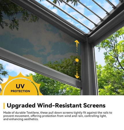[10X20FT] Alora Luxury Wall - Mounted Aluminum Louvered Pergola With Pull - Down Screens (SAK91537) - Pergolas | Patioza
