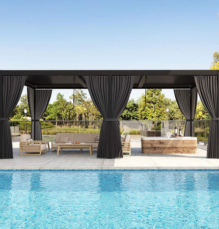 [10X20FT] Alora Premium Louvered Pergola With Curtains And Netting (SAK67041) - Pergolas | Patioza