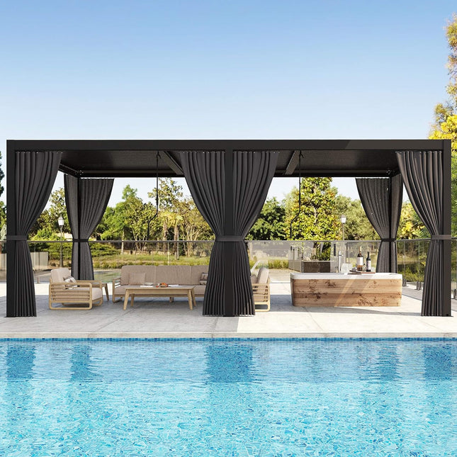 [10X20FT] Alora Premium Louvered Pergola With Curtains And Netting (SAK67041) - Pergolas | Patioza