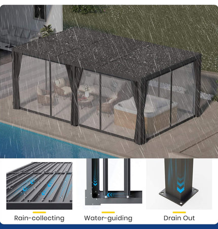 [10X20FT] Alora Premium Louvered Pergola With Curtains And Netting (SAK67041) - Pergolas | Patioza