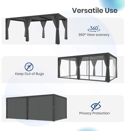 [10X20FT] Alora Premium Louvered Pergola With Curtains And Netting (SAK67041) - Pergolas | Patioza