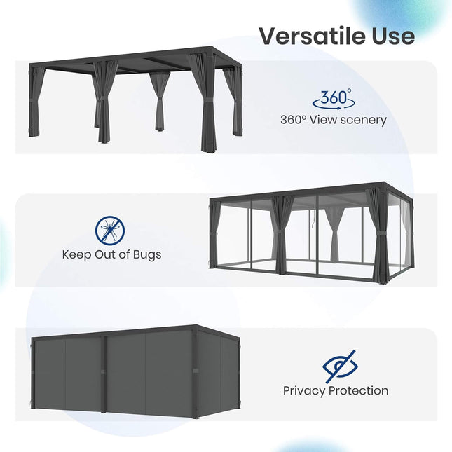 [10X20FT] Alora Premium Louvered Pergola With Curtains And Netting (SAK67041) - Pergolas | Patioza