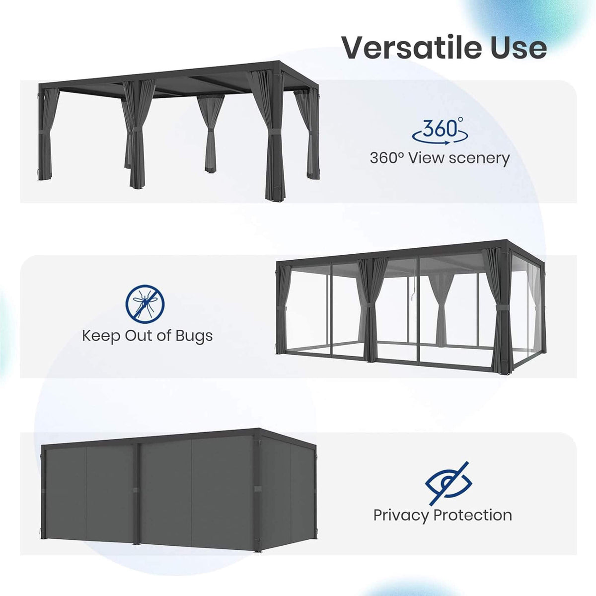 [10X20FT] Alora Premium Louvered Pergola With Curtains And Netting (SAK67041) - Pergolas | Patioza