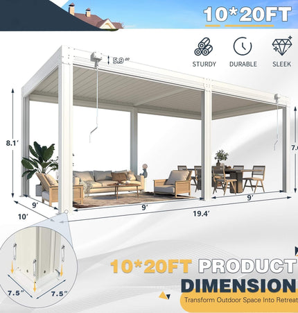 Alora White Louvered Aluminum Pergola With Adjustable Roof And Pull - Down Screens (SAK46817) - Pergolas | Patioza