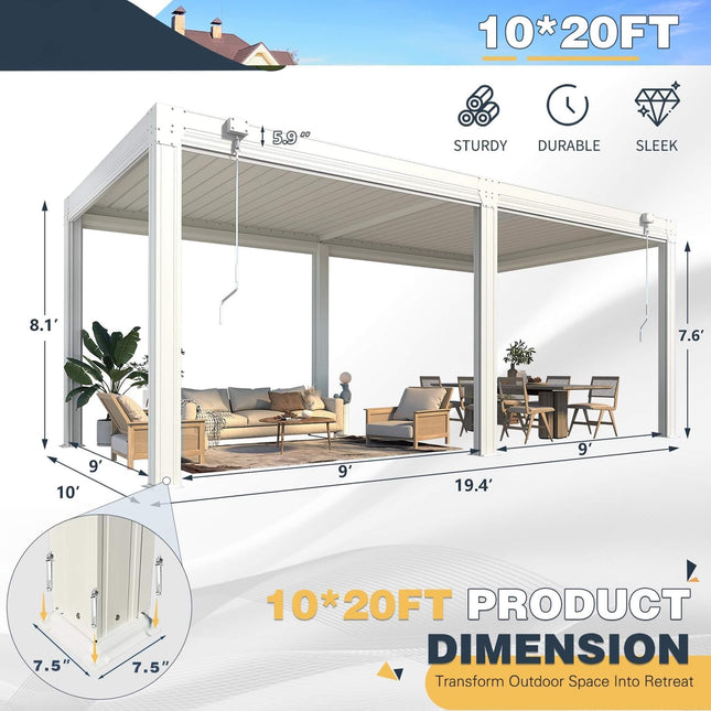 Alora White Louvered Aluminum Pergola With Adjustable Roof And Pull - Down Screens (SAK46817) - Pergolas | Patioza
