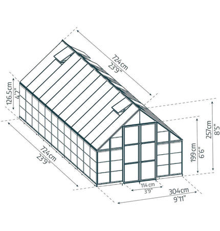 [10X24FT] Premium Heavy-Duty Polycarbonate Walk-In Greenhouse W/ Aluminum Frame & Built-In Gutter System (SAK58472) - Greenhouses | Patioza