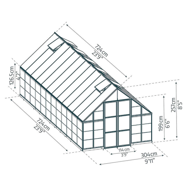 [10X24FT] Premium Heavy-Duty Polycarbonate Walk-In Greenhouse W/ Aluminum Frame & Built-In Gutter System (SAK58472) - Greenhouses | Patioza
