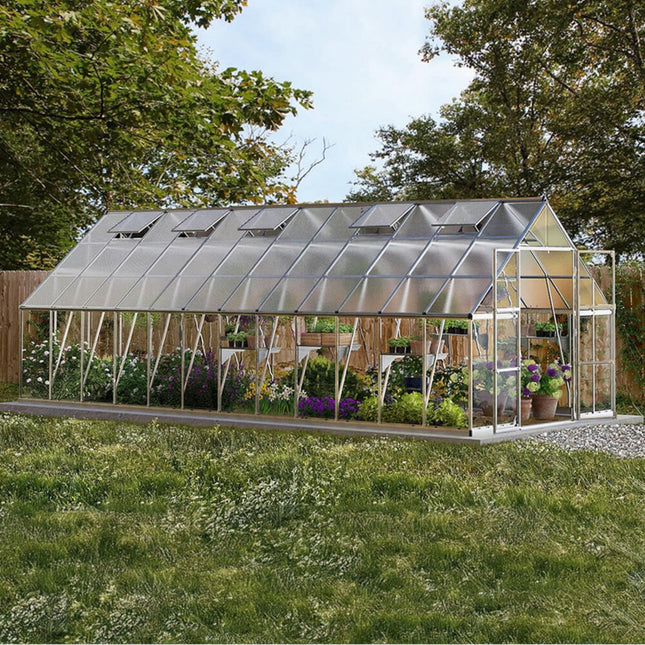 [10X24FT] Premium Heavy-Duty Polycarbonate Walk-In Greenhouse W/ Aluminum Frame & Built-In Gutter System (SAK58472) - Greenhouses | Patioza