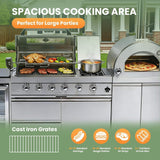 Blazon 112-Inch 4-Burner 108K BTU Outdoor Kitchen Island With Pizza Oven, Rotisserie & Refrigerator (SAK94565) - Outdoor Kitchen Islands | Patioza