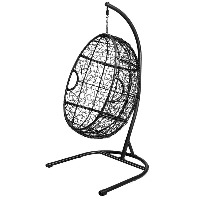 Hanging Cushioned Hammock Chair with Stand - Gray - Patio Furniture | Patioza
