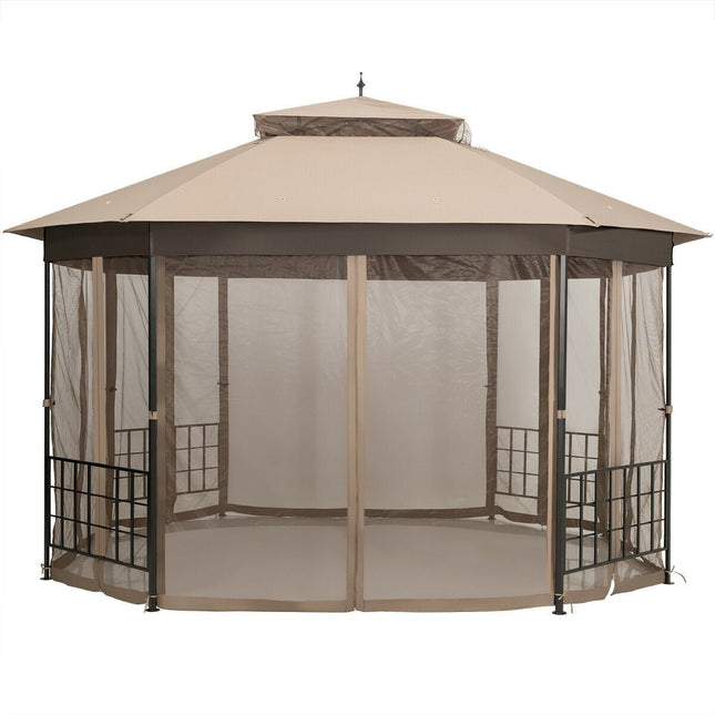 10’x 12’ Octagonal Patio Gazebo - Brown - Gazebos | Patioza