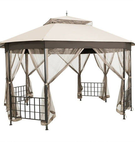 10’x 12’ Octagonal Patio Gazebo - Beige - Gazebos | Patioza