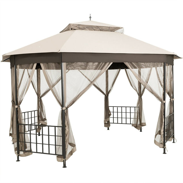10’x 12’ Octagonal Patio Gazebo - Beige - Gazebos | Patioza